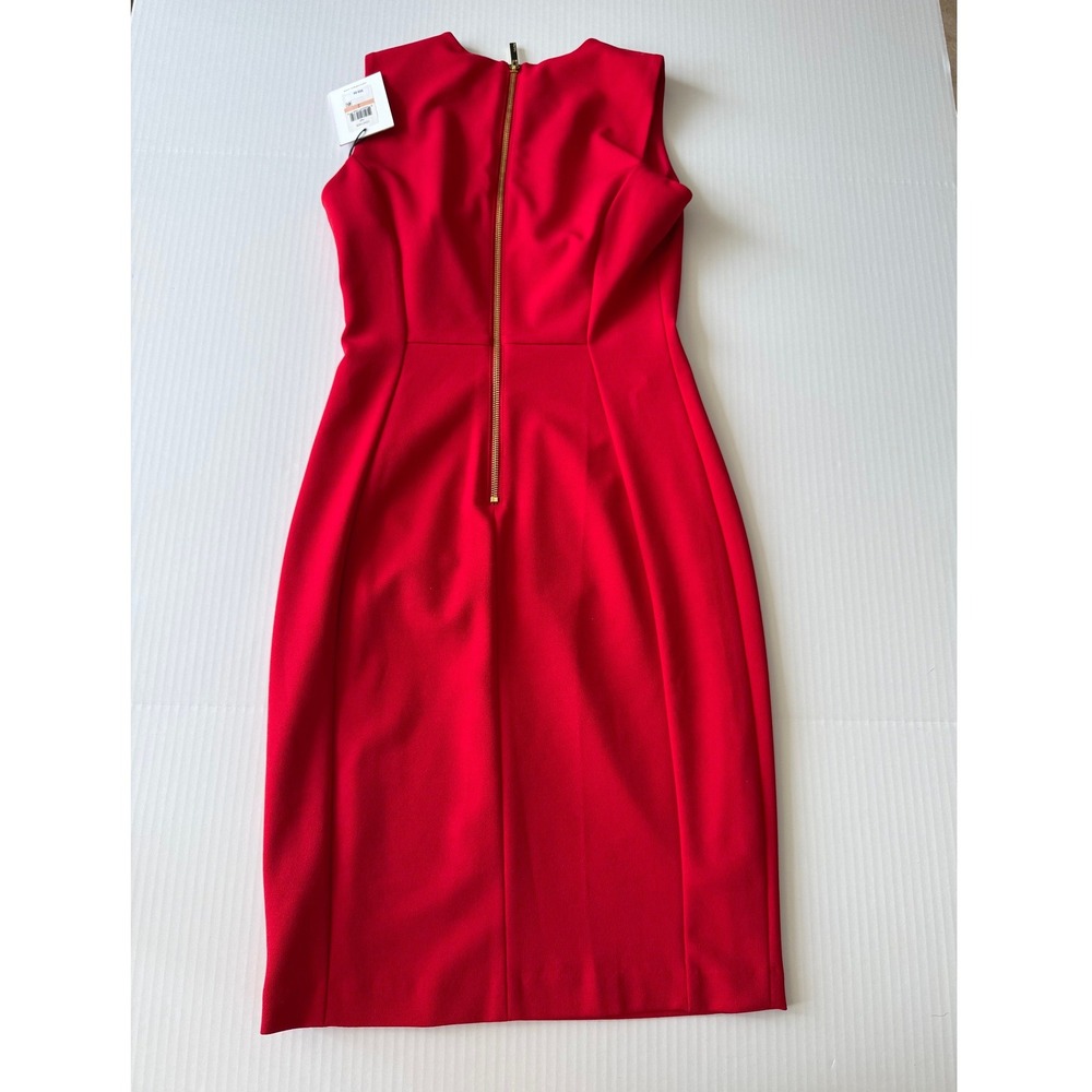 Calvin Klein Red Sheath Dress Womens 2 Sleeveless Gold Zipper CD6C1A00 NWT - Picture 3 of 7